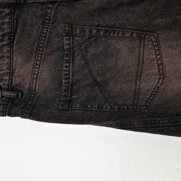 Bershka Acid Washed Gray Grunge Whimsigoth Fringe Hem Denim Longline Skirt Sz 8 - Picture 8 of 12